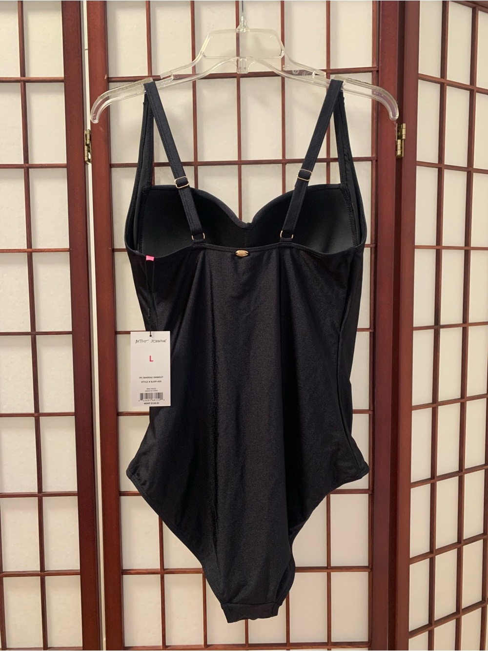 NWT BETSEY JOHNSON BLACK 1-Piece Bandeau Style Swimsuit in Size L - Picture 2 of 13